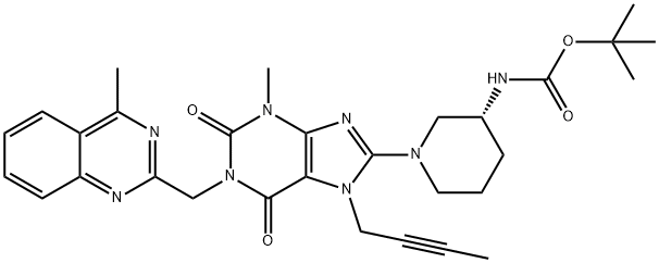 Tert-βουτύλιο ((3s) - 1 (7 (αλλά-2-yn-1) - 3-μεθυλικός-1 ((4-Methylquinazolin-2) μεθύλιο) -) carbaMate 2,6-dioxo-2,3,4,5,6,7-hexahydro-1h-purin-8) piperidin-3 δομή